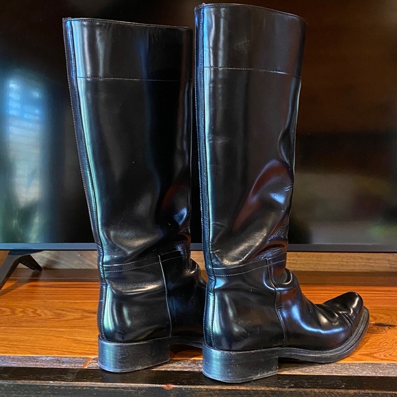 PRADA Vintage Black Cowboy/ Riding Leather Boot Women Size 37 Preowned Beautiful - Picture 7 of 9